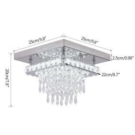 Luxury Crystal Square Bright Led Chandelier Modern Pendant Light Ceiling Lamp Dimmable Flush Mount Bedroom Dinning Living Room (Body Color: L25x W25cm, Emitting Color: Remote dimming)