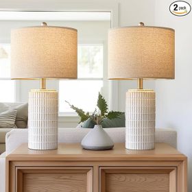 PoKat 23" Modern Ceramic Table Lamp Set of 2 for Living Room White Desk Lamps for Bedroom Farmhouse Bedside Nightstand Bedside (Lampshade Color: Beige and White)