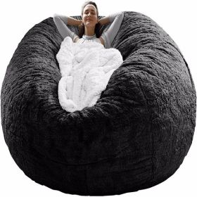 Bag Chair Cover(it was only a Cover; not a Full Bean Bag) Chair Cushion; Big Round Soft Fluffy PV Velvet Sofa Bed Cover; Living Room Furniture; Lazy S (Color: Black)