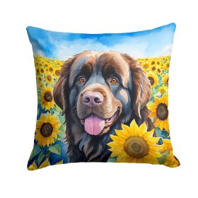 Newfoundland in Sunflowers Throw Pillow Machine Washable, Indoor Outdoor Decorative Pillow for Couch, Bed or Patio, 14Hx14W (Default: Default)