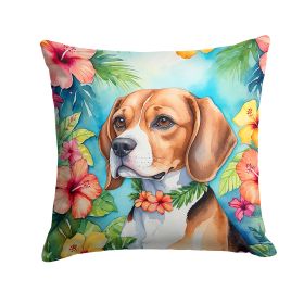 Beagle Luau Throw Pillow Machine Washable, Indoor Outdoor Decorative Pillow for Couch, Bed or Patio, 14Hx14W (Default: Default)