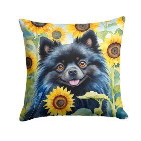 Pomeranian in Sunflowers Throw Pillow Machine Washable, Indoor Outdoor Decorative Pillow for Couch, Bed or Patio, 14Hx14W (Default: Default)