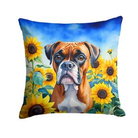 Boxer in Sunflowers Throw Pillow Machine Washable, Indoor Outdoor Decorative Pillow for Couch, Bed or Patio, 14Hx14W (Default: Default)