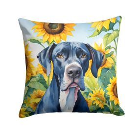 Great Dane in Sunflowers Throw Pillow Machine Washable, Indoor Outdoor Decorative Pillow for Couch, Bed or Patio, 14Hx14W (Default: Default)