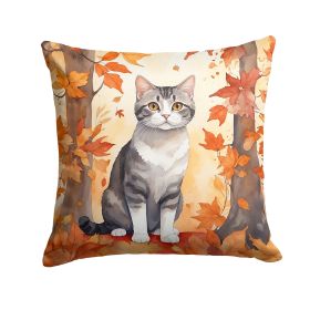 American Wirehair Cat in Fall Leaves Throw Pillow Machine Washable, Indoor Outdoor Decorative Pillow for Couch, Bed or Patio, 14Hx14W (Default: Default)