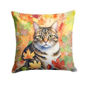 California Spangled Cat in Fall Leaves Throw Pillow Machine Washable, Indoor Outdoor Decorative Pillow for Couch, Bed or Patio, 14Hx14W (Default: Default)