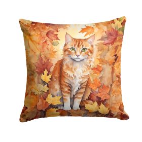 La Perm Cat in Fall Leaves Throw Pillow Machine Washable, Indoor Outdoor Decorative Pillow for Couch, Bed or Patio, 14Hx14W (Default: Default)